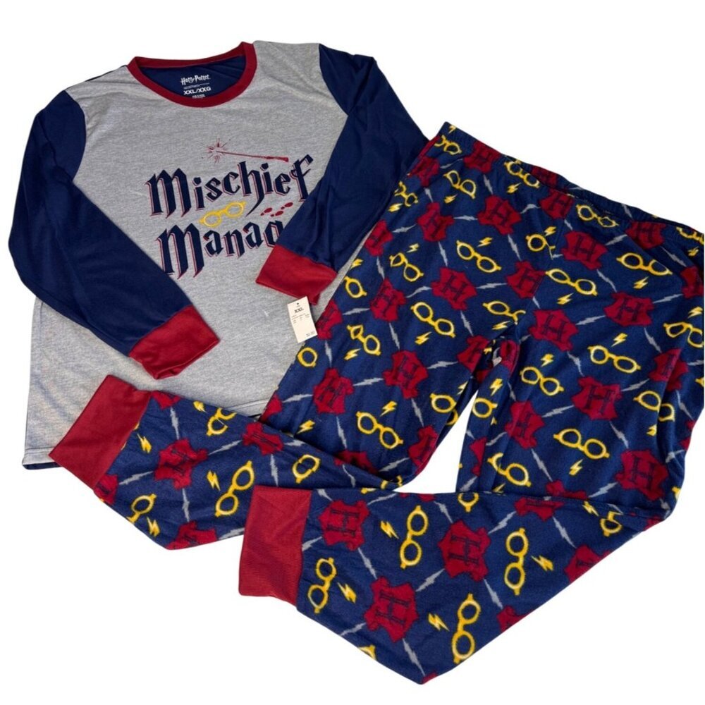 Harry Potter Mens Mischief Managed Pajama Set Long Sleeve Top&Pants SZ L-XXL?